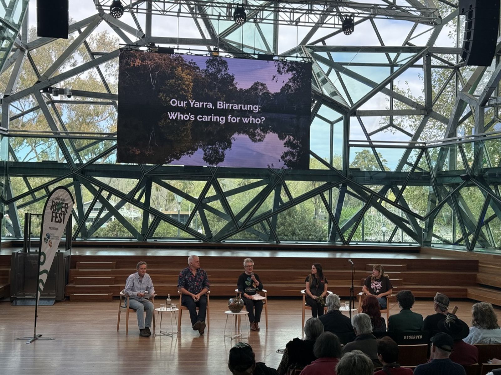 A group of panelists speaking at World Rivers Day at Fed Square